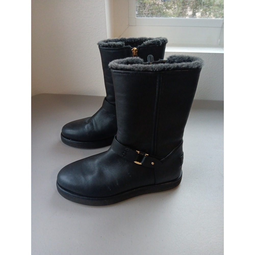 Ugg Berge Boot Womens 6 Short Fur Lined Black Equestrian Buckle Warm Booties - Picture 3 of 13